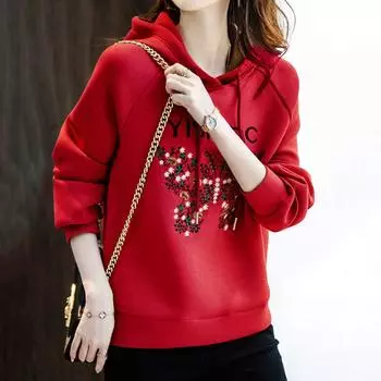 Хлопковая толстовка женская на осень и зиму с капюшоном, теплая удобная толстовка, свободный пуловер, повседневный топ с круглым вырезом и принтом M белый