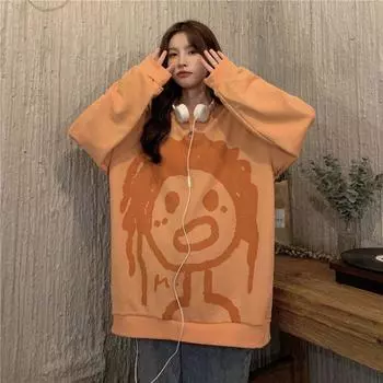 Хлопковая толстовка женская, свободная спортивная толстовка с длинными рукавами и длинными рукавами, топы с героями мультфильмов, женские топы L белый