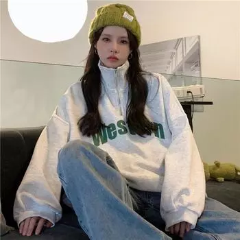 Хлопковая тонкая толстовка с застежкой-молнией и открытыми лацканами для женщин, ранняя осень, новая свободная и универсальная куртка с длинными рукавами M