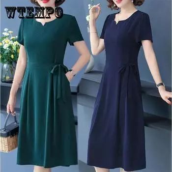 Хлопковая юбка для женщин среднего возраста, летнее платье с короткими рукавами, темпераментное платье, повседневное дышащее потное платье XL красный