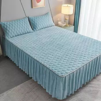Хлопковая юбка-кровать из молочного бархата, однотонная юбка-кровать, комплект из трех предметов, защитный чехол для одинарного и двойного матраса 150x200cm