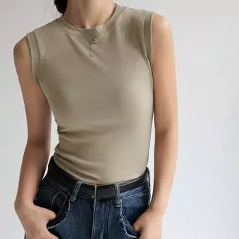 Хлопковая Универсальная майка-майка с круглым вырезом для женщин, летняя одежда, топ без рукавов S чёрный