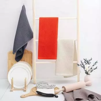 Хлопковая вафельная ткань для кухонной посуды, однотонная ультрамягкая впитывающая быстросохнущая тряпка для мытья посуды, кухонная тряпка 34cm света кофе