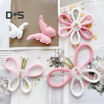 Хлопковая веревка Цветочное украшение на стену, ручная работа, ткань, бабочки, цветочный орнамент, домашний офис, детская спальня, настенное искусство, рождественский подарок E