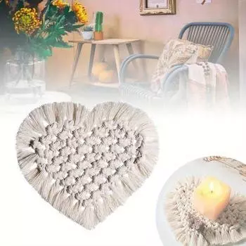 Хлопковая веревка в богемном стиле, коврик для чашки, хлопковая подставка ручной работы в форме сердца, однотонный коврик для чашки, подставка под чашку, украшение дома белый