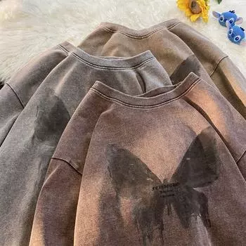 Хлопковая винтажная футболка с короткими рукавами 240 г, мужская футболка в стиле американского ретро Y2K, женские летние футболки в стиле хип-хоп, футболки в стиле Харадзюку EU M кофейный