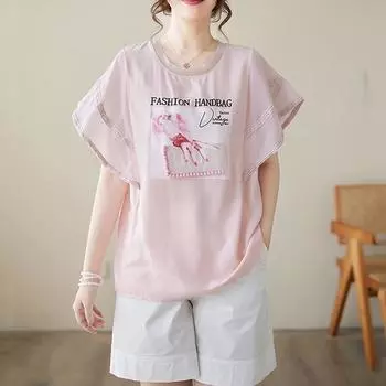 Хлопковая винтажная повседневная свободная летняя футболка большого размера с коротким рукавом, женская футболка