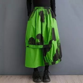 Хлопковая винтажная свободная длинная женская юбка больших размеров с высокой талией, весна-лето-осень зелёный