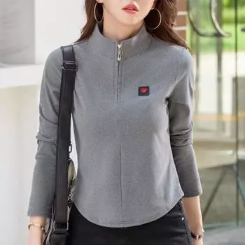 Хлопковая водолазка, весенняя женская футболка в корейском стиле с длинными рукавами, женские повседневные топы на пуговицах, однотонная женская майка S чёрный