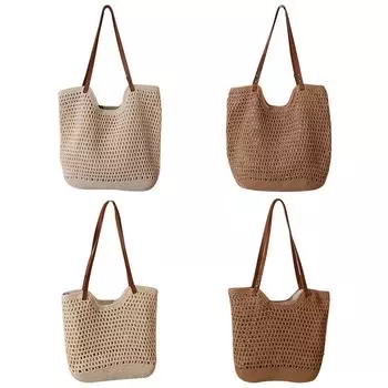 Хлопковая вязаная сумка на плечо с застежкой-молнией, праздничная дорожная сумка, повседневная сумка на плечо, кошелек с верхней ручкой для женщин