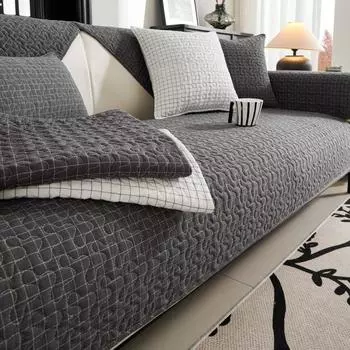 Хлопковая всесезонная универсальная противоскользящая и износостойкая подушка для сиденья, небольшой и свежий чехол для дивана из корейской ткани 70x70cm серый