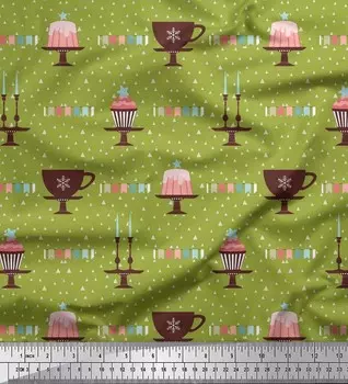 Хлопковая вуаль Soimoi, праздничный флаг, подсвечник и торт, принт для вечеринки, швейная ткань, метр 42 дюйма 42 Inch Wide - Cotton Voile оливковое зеленый