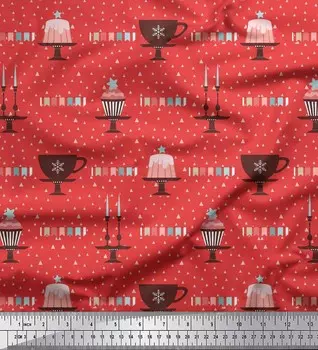 Хлопковая вуаль Soimoi, ткань с праздничным флагом, подсвечником и тортом, ткань с принтом на метр, 42 дюйма 42 Inch Wide - Cotton Voile глубоко персикового