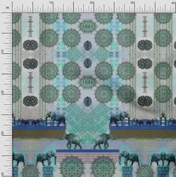 Хлопковая вуаль Soimoi, ткань с принтом в виде слона, 1 метр, 42 дюйма 42 Inch Wide - Poly Crepe аквамарин