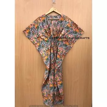 Хлопковая женская летняя одежда для сна в стиле хиппи с принтом джунглей, персиковое длинное платье-кафтан CKFTN-SCRN-FULL-BUYIT-086