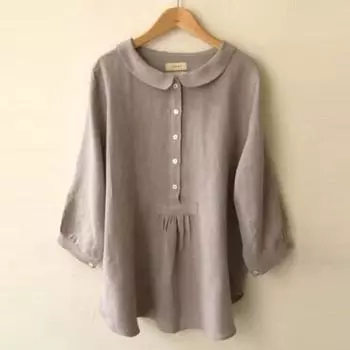 Хлопково-льняная блузка, женская однотонная рубашка в стиле Харадзюку, повседневная рубашка с японским кукольным воротником и пуговицами, рубашка с рукавом три четверти S