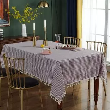 Хлопково-льняная клетчатая скатерть с кисточками, маленькая свежая настольная декоративная ткань, журнальный столик, обеденный стол, пыленепроницаемая скатерть 70x70cm