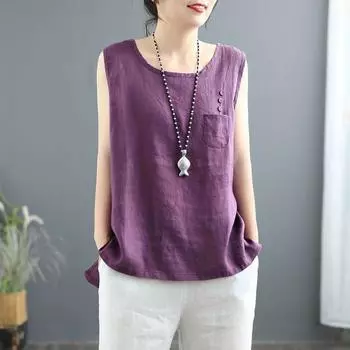 Хлопково-льняная майка, женская одежда, летние повседневные женские топы, футболки без рукавов, однотонные блузки L белый