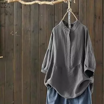 Рубашка женская Большие размеры Топы Блузки Повседневный воротник стойка Пуговицы Модные топы Осенний шик Белые рубашки Черный топ L белый