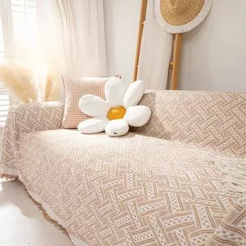Хлопково-льняное диванное полотенце в скандинавском стиле, не царапающаяся подушка, чехол для дивана, ткань, полностью покрытый универсальный коврик для дивана, одеяло для кемпинга на открытом воздухе 90x90cm