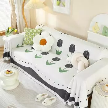 Хлопково-льняной чехол для дивана с принтом, полное покрытие, четырехсезонный универсальный чехол для дивана, анти-кошачье царапины, диванное полотенце, противоскользящее диванное полотенце 180x130cm 1pcs