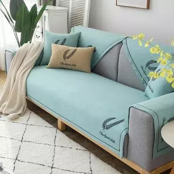 Хлопково-льняной диванный коврик с перьями, противоскользящий, пылезащитный, удобная подушка для сиденья, простое украшение для дома, гостиной, чехол на спинку 70x70cm 1pcs