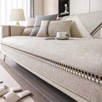 Хлопково-льняной или плюшевый чехол для дивана, универсальный диванный коврик на четыре сезона, однотонный диванный мат для гостиной, нескользящая диванная подушка A 70x70cm 1pc
