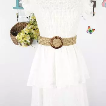 Хлопково-льняной плетеный пояс женский с круглой квадратной пряжкой для платья, длинной рубашки, декоративный пояс-кушак хаки