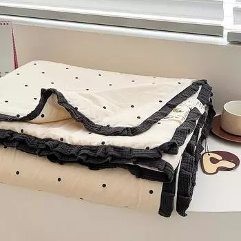 Хлопковое двухслойное марлевое летнее прохладное одеяло с рисунком студента, плиссированное по краю, кондиционер, тонкое, можно стирать в стиральной машине 150x200cm