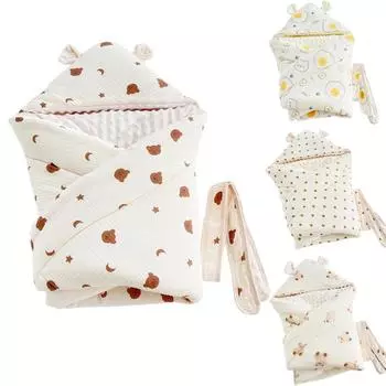 Хлопковое фланелевое детское одеяло с капюшоном с мультяшным принтом медведя, зимнее теплое детское одеяло, флисовый утолщенный спальный мешок для новорожденных, 2023 95x95cm