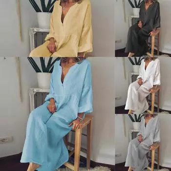 Хлопковое и льняное длинное платье для женщин, летнее однотонное повседневное платье-рубашка с короткими рукавами, пляжная женская одежда, Y2K Vestido Robe 5XL чёрный