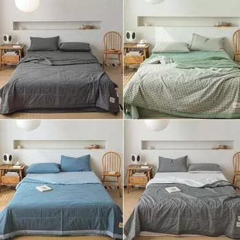 Хлопковое клетчатое летнее одеяло из стираного хлопка с кондиционером, тонкое одеяло, покрывало для односпальной кровати, двуспальной кровати размера «king-size» 120x150cm Only quil