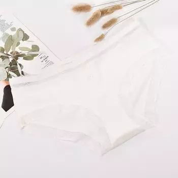 Хлопковое кружевное нижнее белье на пуговицах для женщин, дышащие удобные треугольные брюки с большой средней талией M белый