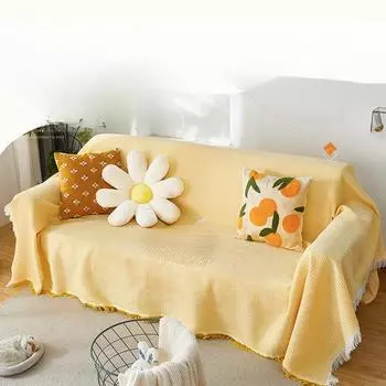 Хлопковое льняное полотенце для дивана. Простой тканевый чехол для дивана. Полностью покрытый чехол для дивана на четыре сезона. Универсальная подушка для дивана. Не царапается. Можно стирать в машине. Скандинавский стиль. 90x90cm