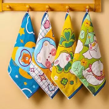 Хлопковое марлевое квадратное полотенце, быстросохнущее полотенце, мягкое мытье лица, бытовое, подвесное, мультяшное, носовой платок, полотенце для лица, 2/4 шт. 34x40cmx 2pcs белый