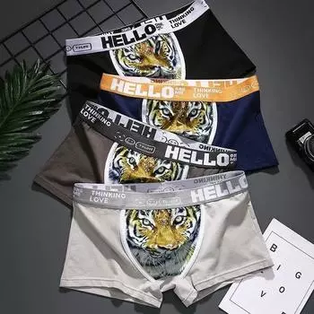 Хлопковое мужское нижнее белье со средней талией Tiger Head, молодежные спортивные брюки, боксеры для мальчиков, новые боксеры с принтом L