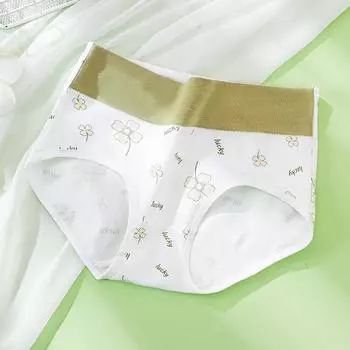 Хлопковое нижнее белье большого размера с высокой талией и принтом для женщин, треугольное нижнее белье, бесшовное дышащее и минималистское нижнее белье M