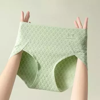 Хлопковое нижнее белье для женщин с высокой талией, бесшовные дышащие, приятные для кожи трусики-треугольники больших размеров для поднятия бедер M трава зеленый