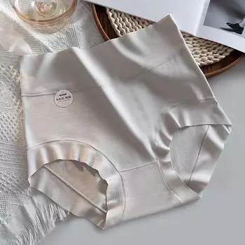 Хлопковое нижнее белье из чистого хлопка с высокой талией больших размеров, женские трусики-трусы для живота из шелка Mulberry Silk 5A с антибактериальной защитой от следов M синий