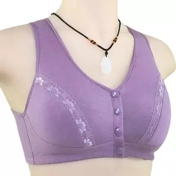 Хлопковое нижнее белье с пряжкой спереди и кружевом для женщин. Бюстгальтеры в стиле хлопкового жилета для женщин среднего и пожилого возраста, большие размеры без нижнего белья со стальным кольцом. 36/80