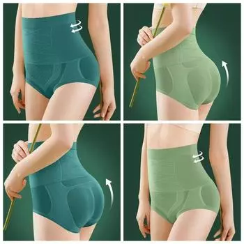 Хлопковое нижнее белье с тонкими бесшовными шортами и высокой талией, утягивающие трусики с подтяжкой бедер, утягивающие шорты для спортзала L темно-зеленого