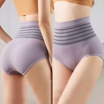 Хлопковое нижнее белье с тонкими краями и бесшовным лифом, корректирующее белье с высокой талией, послеродовые трусики L фиолетовый