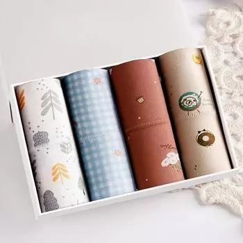 4 шт. хлопкового нижнего белья с высокой талией, дышащего и напечатанного, в коробке с поясом и треугольными трусиками, приподнимающими бедра L