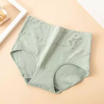 Хлопковое нижнее белье с высокой талией для женщин. Утягивающее живот большого размера. Нижнее белье с принтом для женщин. Антибактериальные трусы. L