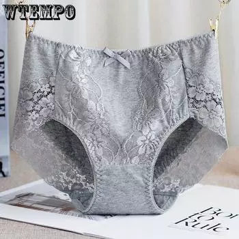 Хлопковое нижнее белье средней посадки, женское сексуальное кружевное нижнее белье без следов с высокой талией, большие красные брюки в форме сердца, весна и осень M чёрный