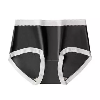 Хлопковое нижнее белье Высококачественное нижнее белье Суперэластичное нижнее белье со средней талией из шелка шелковицы Антибактериальные треугольные брюки M чёрный