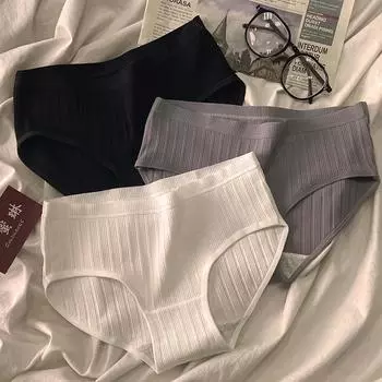 Хлопковое нижнее белье женские трусы средней талии простые дышащие треугольные трусики для девочек больших размеров M серый