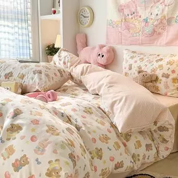 Хлопковое одеяло из четырех частей, простыня из трех частей с рисунком девушки в форме сердца 1.2m bed