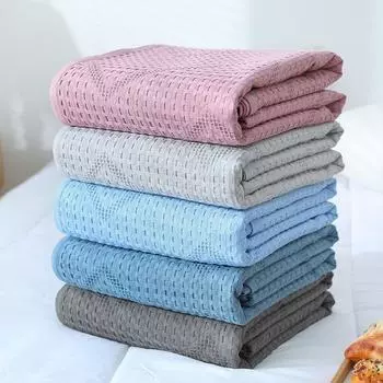 Хлопковое одеяло, летнее полотенце, тонкое одеяло для двуспальной кровати размера Queen King, покрывало для дивана, покрывало в вафельную клетку, вязаное одеяло, плед 100x150cm розовый