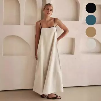 Хлопковое однотонное длинное платье на бретельках для женщин, регулируемое платье макси без рукавов с квадратным вырезом, повседневное модное летнее дышащее легкое мягкое удобное платье S абрикосовый